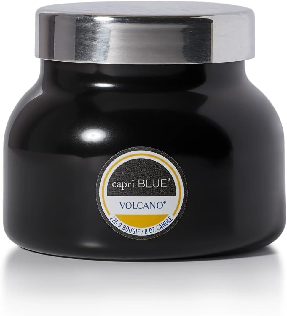 Capri Blue Volcano Scented, Glass Jar Candles for Home with Tropical Fruit & Sugared Citrus, Soy Wax Blend, Black Color (8 Oz)