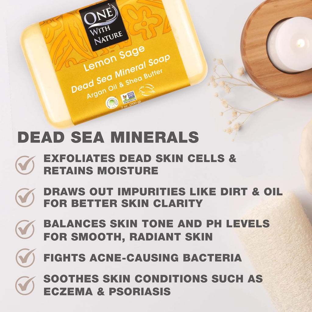 Lemon Sage Dead Sea Salt Exfoliating Soap Bar, 4 Oz 3 Pack