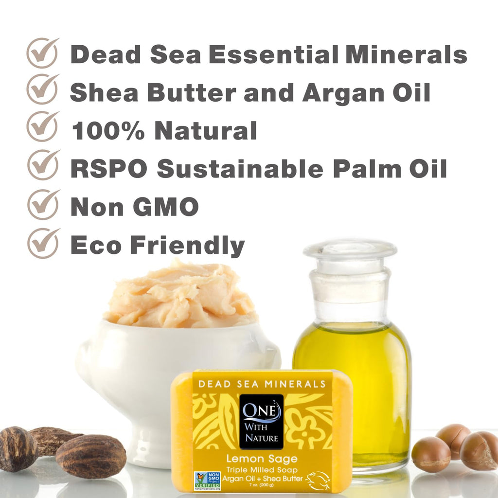 Lemon Sage Dead Sea Salt Exfoliating Soap Bar, 4 Oz 3 Pack