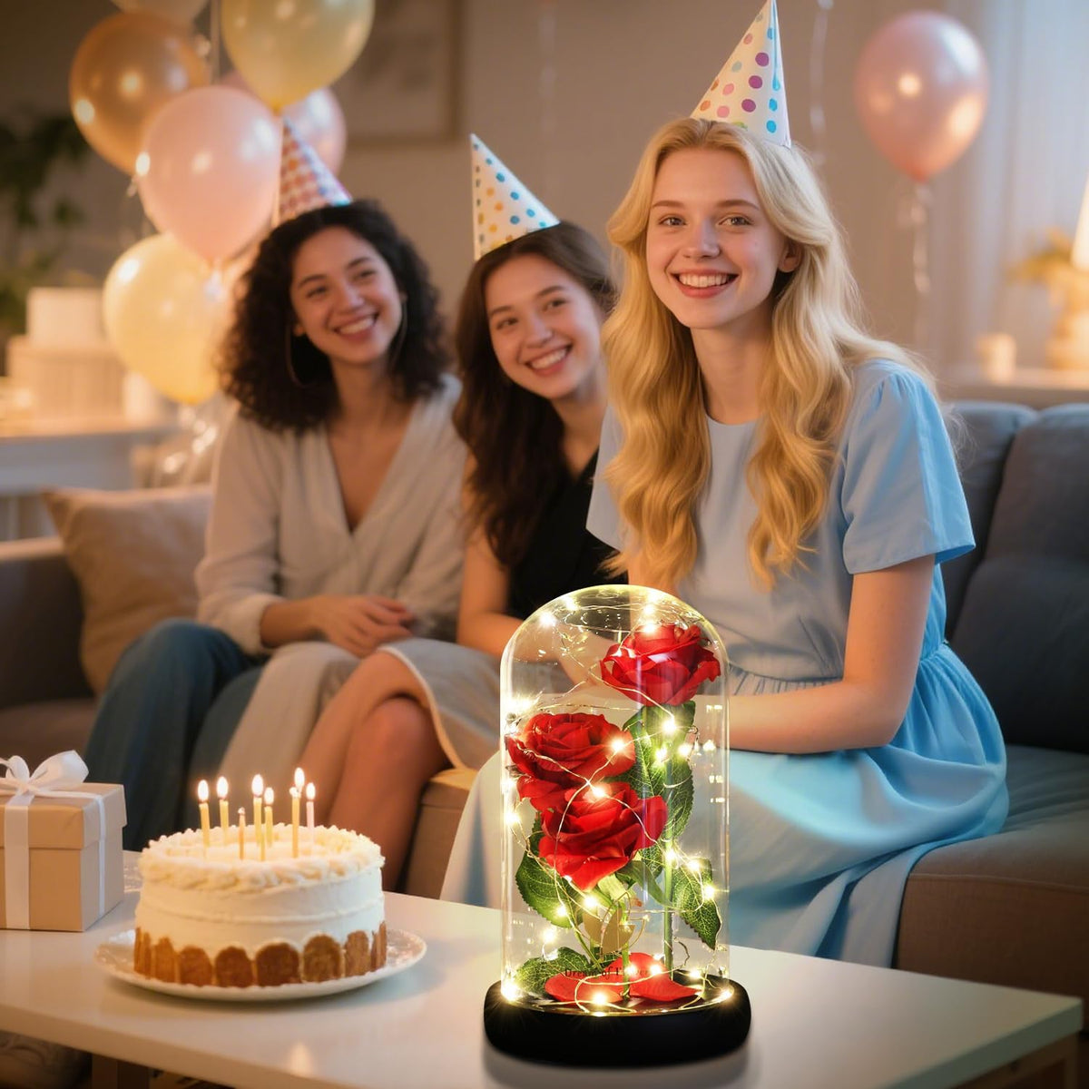 Beauty & the Beast Preserved Red Rose in Glass Dome with LED Gift Box