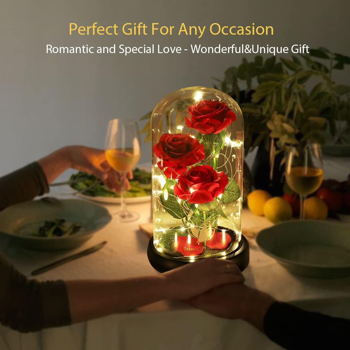 Beauty & the Beast Preserved Red Rose in Glass Dome with LED Gift Box