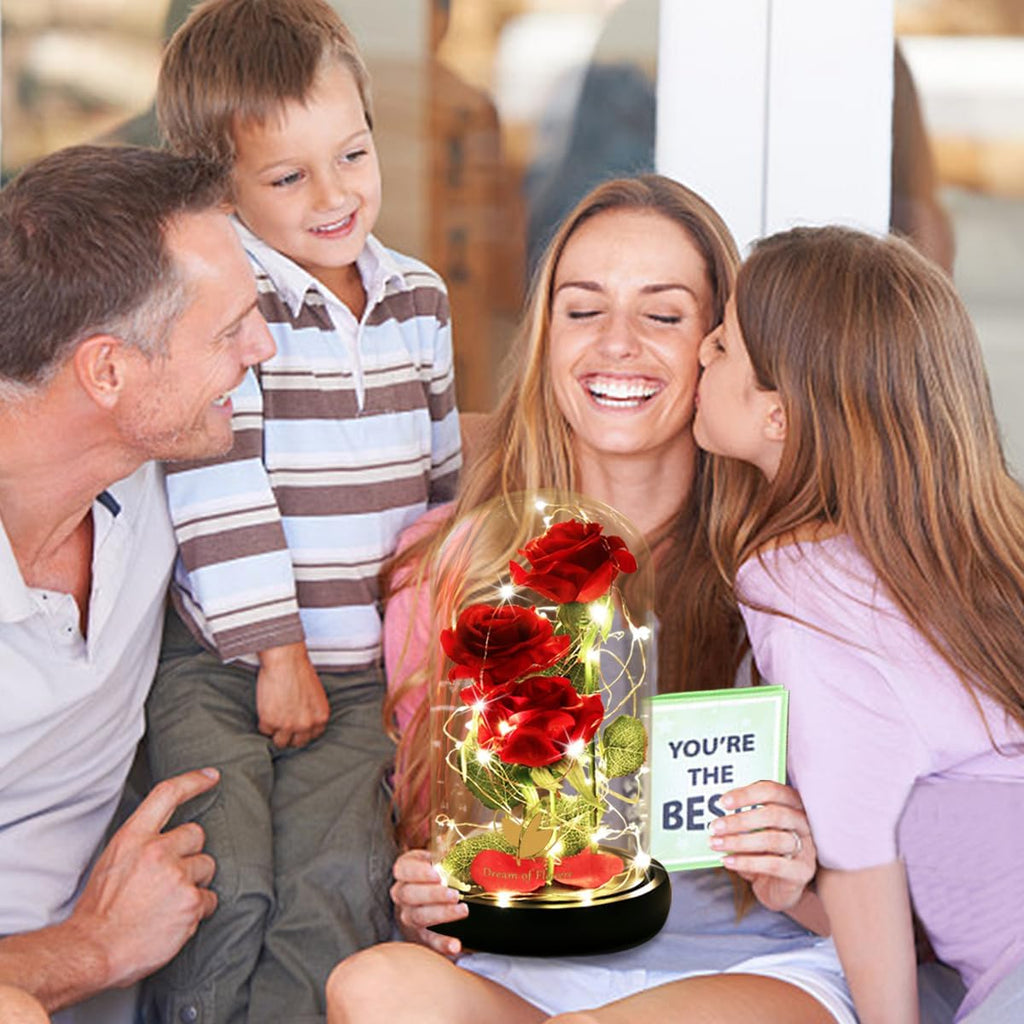 Beauty & the Beast Preserved Red Rose in Glass Dome with LED Gift Box