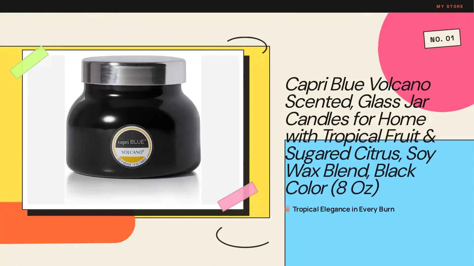 Capri Blue Volcano Scented, Glass Jar Candles for Home with Tropical Fruit & Sugared Citrus, Soy Wax Blend, Black Color (8 Oz) by@Outfy