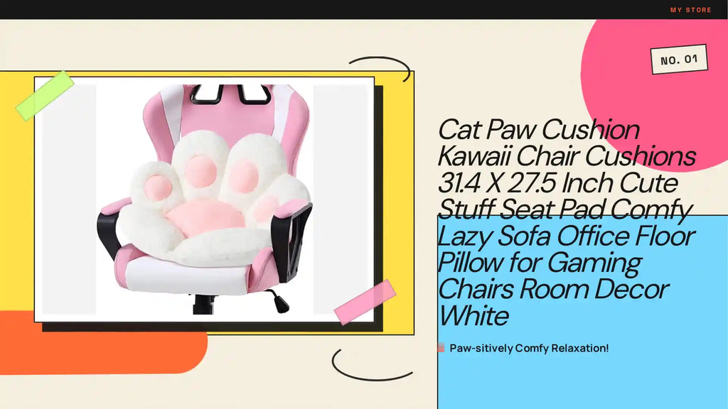 Cat Paw Cushion Kawaii Chair Cushions 31.4 X 27.5 Inch Cute Stuff Seat Pad Comfy Lazy Sofa Office Floor Pillow for Gaming Chairs Room Decor White by@Outfy