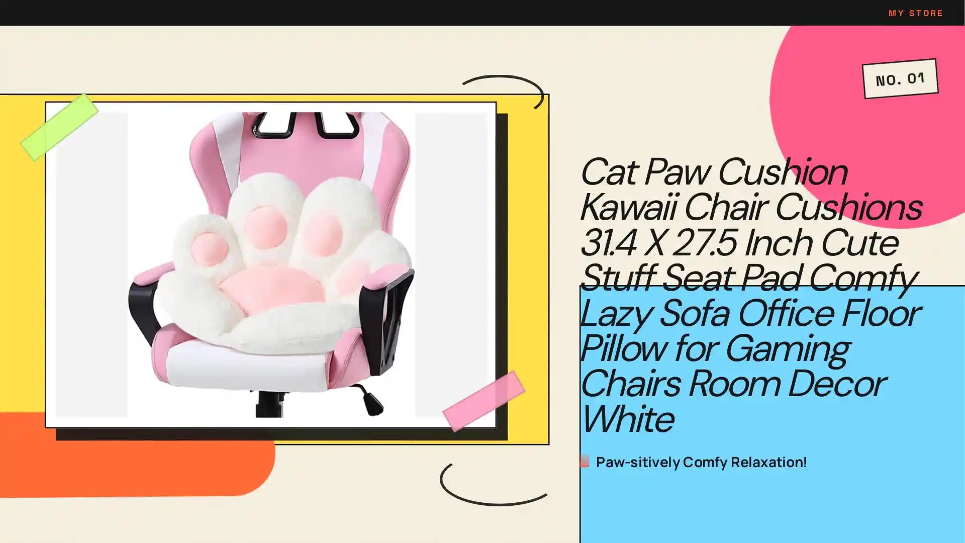 Cat Paw Cushion Kawaii Chair Cushions 31.4 X 27.5 Inch Cute Stuff Seat Pad Comfy Lazy Sofa Office Floor Pillow for Gaming Chairs Room Decor White by@Outfy